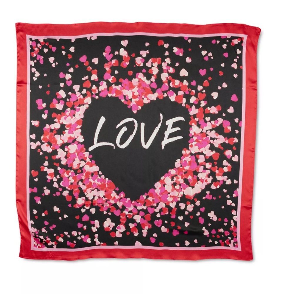 Giani Bernini Love Square Scarf Hearts Red Black Pink multi